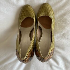 Like new, worn once Chloe olive and orange snakeskin pumps